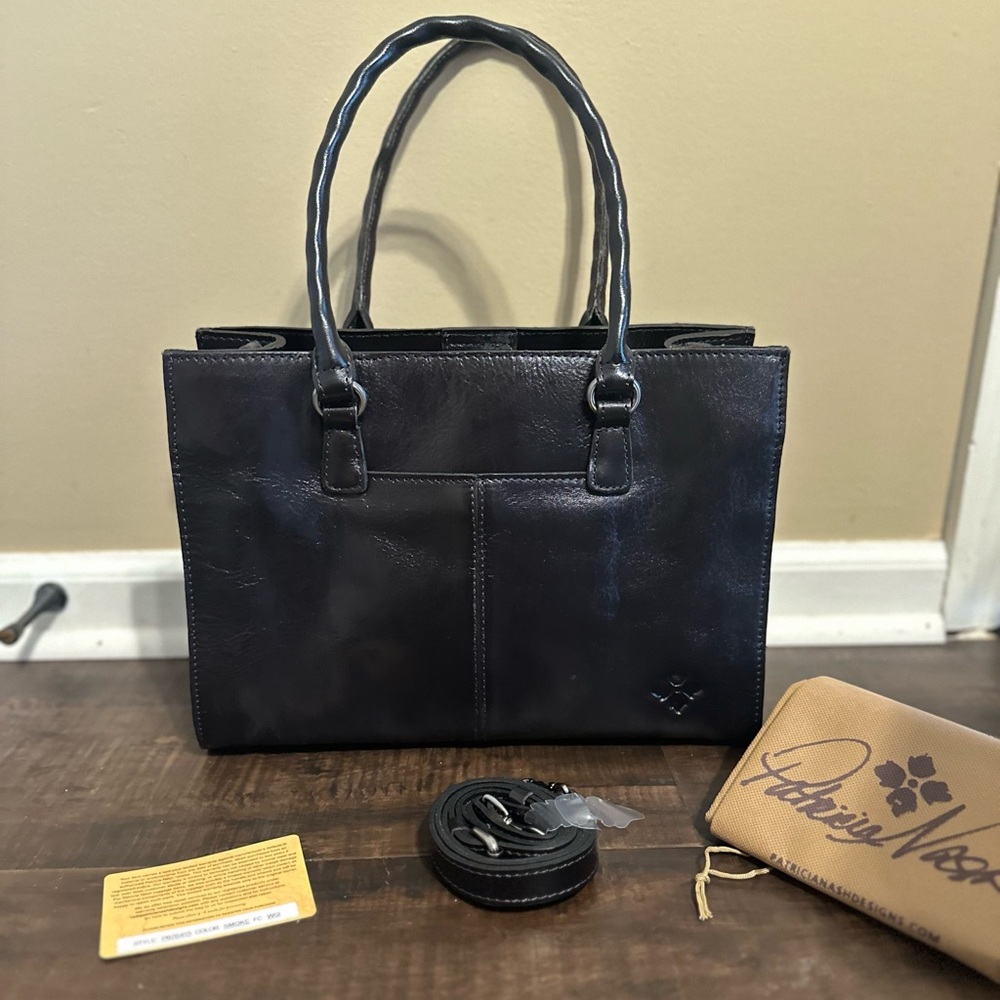 Patricia Nash Leather Primrose Smoke Black Satchel Bag - Picture 7 of 8